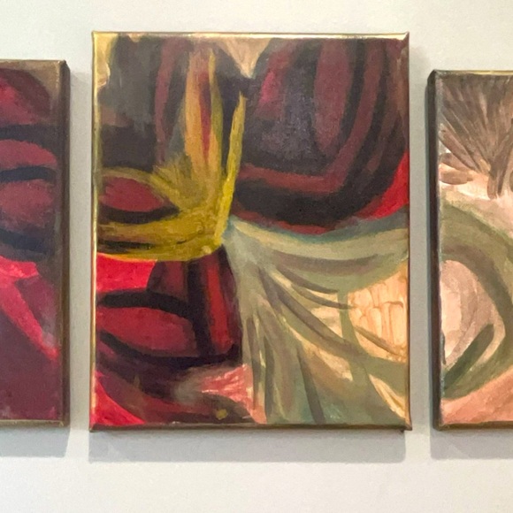 Handmade One of a Kind Original Abstract Triptych 3 Piece Wall Art - Picture 12 of 12